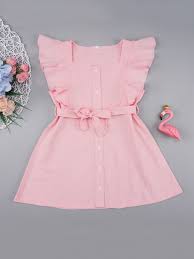 Toddler Girls Button Front Ruffle Trim Belted Dress Baby Girl Dress Patterns Toddler Girl Dresses Baby Girl Frocks
