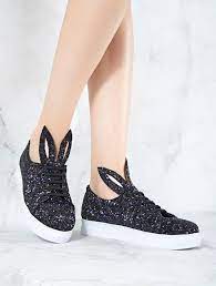 Spor Ayakkabi Bunny Siyah Simli Spor Ayakkabi Ayakkabilar Bayan Ayakkabi Topuklular