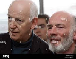 Irish actors Left to right Tom Hicky and John Cavanagh listen to speakers  at a press conference