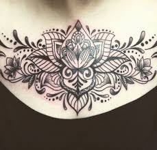 Black And Grey Mandala Chest Tattoo Pointillism Lotus In 2021 Mandala Chest Tattoo Tattoos For Women Chest Tattoo