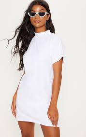 White High Neck Oversized T Shirt Dress Prettylittlething Aus