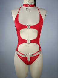 Sexy Red sexy bodysuit Set with Hollow Out Backless Top and Lace-Up Body -  Perfect for Erotic Nights and Fantasia Costume-goers 230808