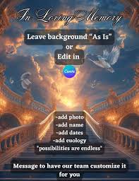 Memorial Heaven Background, Funeral Announcement, Rest in Peace,  Celebration of Life, Obituary Template, Editable Digital File, Funeral Card 