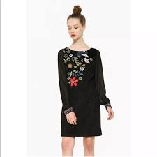 Desigual Alfred Embroidered Dress Sheer Sleeve 4 Nwt