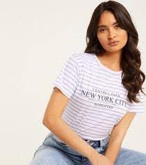 Quiz Lilac Stripe New York City Logo T Shirt New Look