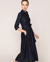 La robe en jean est résolument actuelle. Robe Chemisier Longue En Jean Femme Bleu Twinset Milano