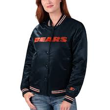 Women S Starter Navy Chicago Bears Varsity Lover Satin Full Snap Jacket