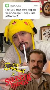 😱 I drew HOPPER from “STRANGER THINGS” into a Simpson! ✍🏻 #art #drawing  #strangerthings