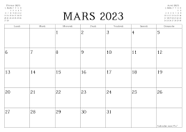 Calendrier De Mars 2023 à Mars 2023 Calendriers Et Agendas Imprimables Pour Le Mois Mars 2023 A4, A3 Vers Pdf  Et Png - 7Calendar