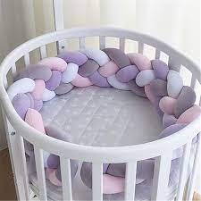 acheter 200 cm bebe lit pare chocs quatre plis noeud a la main longue nouee tresse tissage en peluche lit beb newborn baby bedding baby crib bumpers baby cribs
