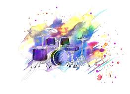 Drums, abstract water, painting, drum set music w Watercolor Stains Drum Set Stock Illustration Illustration Of Melody 92468240