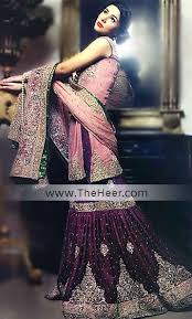 Bw6370 Light Pink Dark Violet Byzantium Crinkle Chiffon Sharara Pakistani Bridal Dresses Bridal Dresses Pakistani Dresses