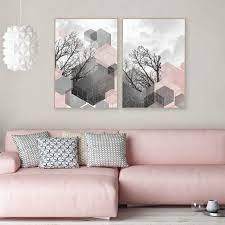 It is a nice contrast, and even with a simple sofa it will make your living room look sophisticated. Geometric Abstract Printable Art Set Of 2 Blush Pink Grey Wall Etsy Pink Grey Wall Art Pink Grey Wall Grey Wall Art