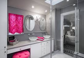 Classy Contemporary Gray Bathroom With Hot Pink Accents Gray Bathroom Accessories Bathroom Sink Design Grey Bathrooms