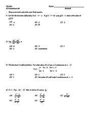Work the following on notebook paper. Ap Worksheet 8 Pdf Calculus Ap Worksheet 8 8 Name Mitchell O Show Your Work And Circle Your Final Answers 1 Let F Be The Function Defined By F X X Course Hero
