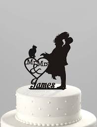 Wedding Cake Topper Silhouette Couple Mr Mrs Personalized With Last Name And Cat Acrylic Cake Topp Figurine Gateau De Mariage Chat Mariage Topper De Mariage