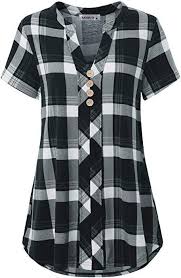 Black And White Shirt Womens Moqivgi Women Business Casual Shirt Office Ladies Elegant Blouse Top V Notch Short Sleeve Knit Leisure Peas Business Casual Shirts Ladies Tops Fashion Fashion