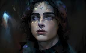 fantasy, medieval dark forest, Young Man, dark colored hair, amber eyes