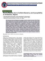 Antimicrobial resistance in g7 countries and beyond: Bovine Mastitis Due To Coliform Bacteria And Susceptibility To Antibiotics Nigeria Infection Medical