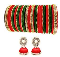 Real brides in different hues of green for their bridal. Buy Silk Thread Red And Green Color With Stone Bangle Set For Women Size 2 2 At Amazon In