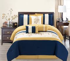 Enjoy free shipping on most stuff, even big stuff. Buy 5 Piece Modern Oversize Yellow Navy Blue Beige Leaf Embroidered Comforter Set Twin Size Bedding Online At Low Prices In India Amazon In