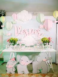 An Elephant Themed Party For Vesper 1st Birthday Elephant Theme Elephant Party Theme Elephant Baby Shower Theme