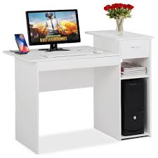 Topeakmart White Compact Computer Desk With Drawer And Shelf Small Spaces Home Office Furniture White Computer Desk Small Office Furniture Small Computer Desk