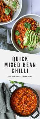 Quick Mixed Bean Chilli Recipe Mixed Bean Recipes Bean Chilli Chilli Recipes