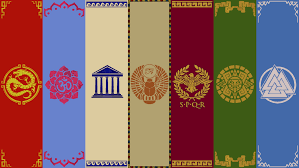 Smite Pantheon Banners Wallpaper By Silverfoxxe On Deviantart Flag Art Unique Flags Banner