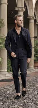 All Black Combo Inspiration With A Black Polo Shirt Black Blazer Black Trouser No Show Socks Black Tass Loafers Men Outfit Mens Outfit Inspiration Mens Outfits