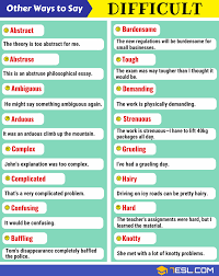 Difficult Synonym List Of 110 Synonyms For Difficult 7 E S L English Vocabulary Words Other Ways To Say Synonym