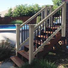 Vevor cable rail post level deck stair post 42 x 0.98 x 1.97 cable handrail post stainless steel brushed finishing deck railing diy picket without hole stair railing kit with mount bracket black $103.99 $ 103. Weatherables Vilano 3 Ft X H 6 Ft W Vinyl Khaki Stair Railing Kit Wkr Thdva36 S6s The Home Depot Railings Outdoor Exterior Stair Railing Exterior Stairs