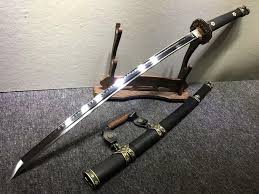 Nihontou Tachi Nodachi High Carbon Steel Burn Blade Brass Tosogu Black Wood Katana Samurai Swords Katana Swords
