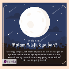 Malam nisfu syaban jatuh pada pertengahan bulan sya'ban atau tanggal 15 hijriah. Malam Nisfu Sya Ban Fayda