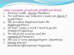Some adverbs commonly used to express manner are shown below. Adverbs Online Presentation