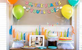 Oh the places you ll go party decorations. Amazon Com Oh The Places You Ll Go Banner Colorful Dr Seuss Inspired Adventure Awaits Garland Hot Air Balloon Cloud Decorations For Travel Themed Baby Shower Birthday Graduation Party Supplies Photo Props Toys