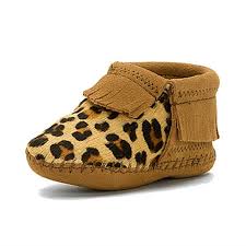 Minnetonka Moccasins 1179 Infants Riley Bootie Leopard Taupe Suede Baby Moccasins