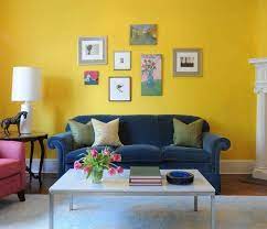 Match your unique style to your budget with a brand new blue sofas & couches to transform the look of your room. Interior Living Room Yellow Combination Living Room Interior Design Ideas Covered By Yellow Wall Wi Colourful Living Room Living Room Color Yellow Living Room