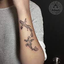 Koi Fishes Blackwork Tattoo Dotwork Tattoo Pointillist Tattoo Pointillism Tattoo Pointillistic Tattoo Line Work T Pointillism Tattoo Tattoos Line Tattoos