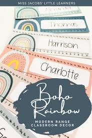 Modern Rainbow Classroom Decor Bundle Editable Boho Rainbow Bilingual Friendly Classroom Labels Printable Calendar Template Classroom