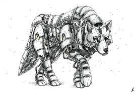 mechanical wolf julien briand illustration aquarelle loup mecanique comment dessiner des robots illustrations de personnages art a theme robot page coloriage romains