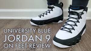 Subtle hits of university blue appear on both jumpman logos featured on the midsole and heel, the air jordan tongue tab, and the embroidered 23 found on the heel. Air Jordan 9 Retro Unc University Blue On Feet Review Ct8019 140 Youtube