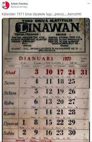 Sementara itu, sistem penanggalan jawa menggunakan dua siklus hari. Viral Foto Penampakan Kalender Tahun 1971 Sama Seperti 2021