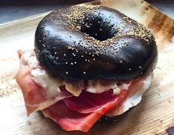 Black And White Bagel Flavor All Black Squid Ink Bagel With Jamon Iberico Is Yummy Dark Magic Food Bagel Food Mission Chinese Food
