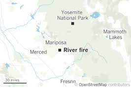 The river fire started in oak woodlands along oak grove road, 8 miles west of the town of ahwahnee. Fast Moving Fire Burning Toward Critical Route To Yosemite Los Angeles Times