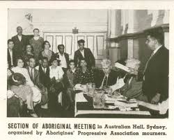 Section of Aboriginal meeting in Australian Hall, Sydney, organised by  Aborigines' Progressive Association mourners 26 January 1938