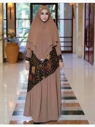 Gamis Batik Kombinasi Polos Model Pakaian Muslim Model Pakaian Model Pakaian Wanita