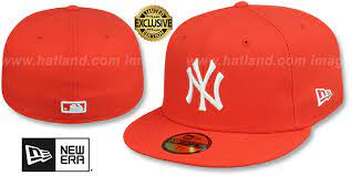 They are typically made of a different material than traditional baseball caps. New York Yankees Team Basic Orange White Fitted Hat