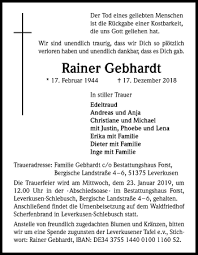 Traueranzeigen von Rainer Gebhardt
