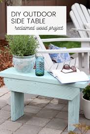 Distressed Wood Outdoor Side Table In 2020 Rustic Outdoor Furniture Diy Outdoor Furniture Outdoor Side Table